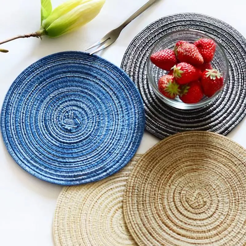 Round Woven Placemats, Table Place Mats and Coasters Sets - Non Slip Heat Resistant Washable Tableware Round Dining Table Mats