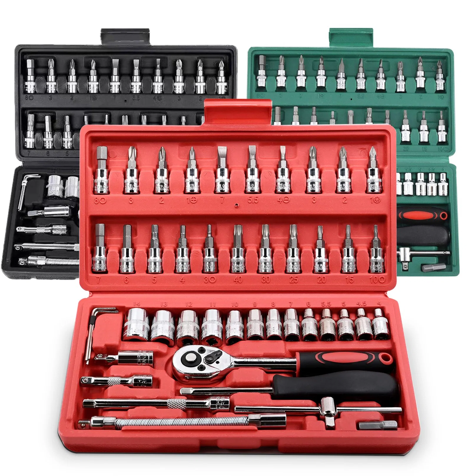 Equipo de reparación de coches de casa mecánica Caja de herramientas manuales Herramientas destornillador Kit Juego de llaves de vaso 46PCS