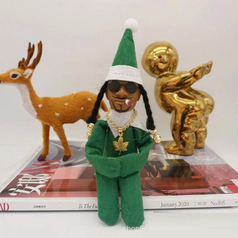 2023 Novelty Christmas Gift Christmas Elf Toy Wearing Sunglasses Cigarette Funny Decoration Home Ornament