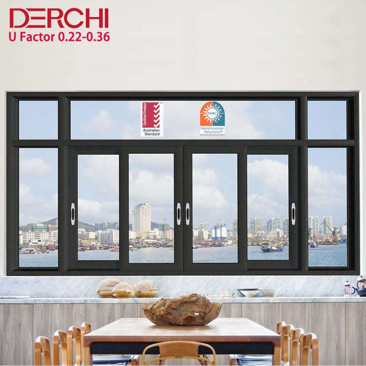 Derchi Double vitrage Prix favorable aluminium métal grandes fenêtres coulissantes