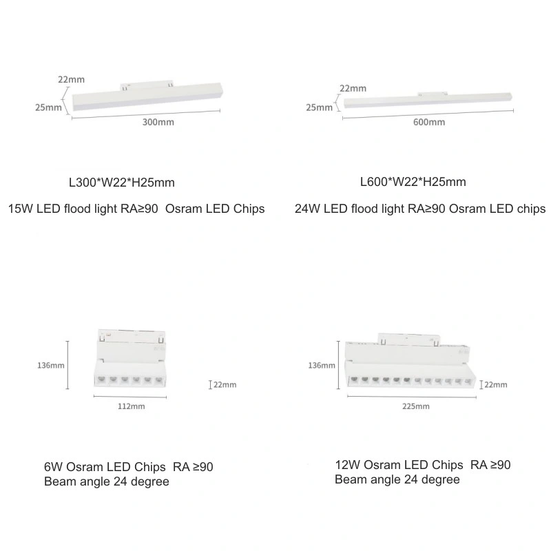 1 m 1,5 m 2 m 4 fios grelha cabeça móvel encastrada Sistema de iluminação por pontos magnético COB de 48 V com LED Rail Down Leve para comercial ou casa