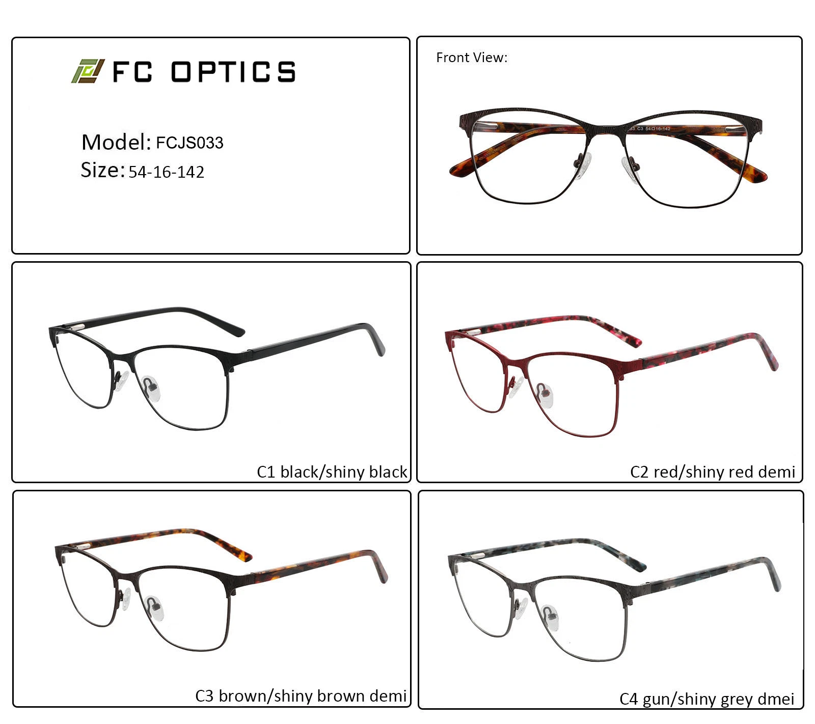 Full Frame Metal Designers Eyeglasses Frames for Woman and Men