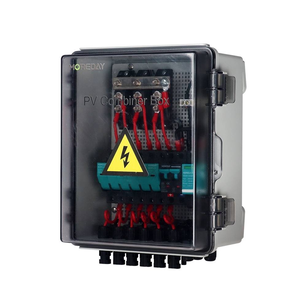 6 String PV Combiner Box & Solar Connectors, Solar Combiner Box with 15A Rated Current Fuse Lightning Arrester and 63A Circuit Breakers for Solar Panel System,