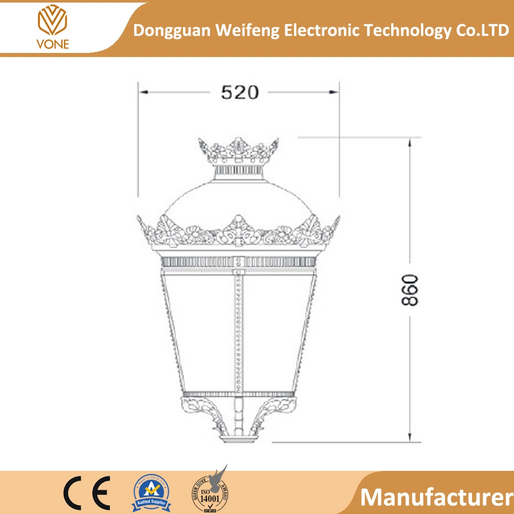 Hot Selling 220V 35W 40W 55W 70W LED Outdoor Post Top Lantern with Dark Black Aluminum Alloy