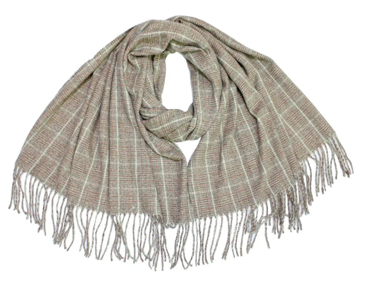 Girl&prime; S Lades&prime; Small Checks Scarf with Tassel Beige 2022 Winter Warm Shawl