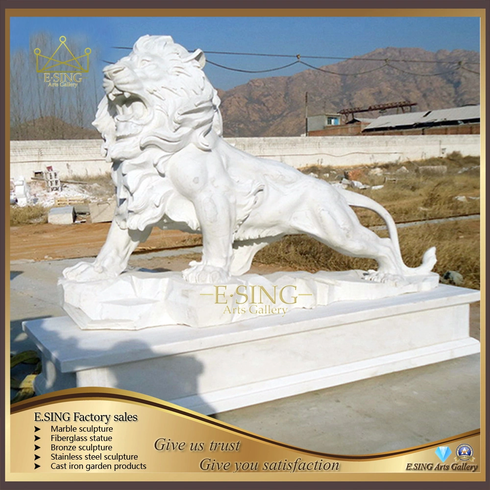 Outdoor Dekoration Hand Geschnitzte Tiere Skulptur White Marble Lion Statuen