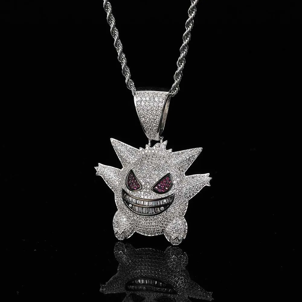 European and American Ins Full Zircon Purple Ghost Pendant Necklace Hiphop Cartoon Character Sweater Chain Fashionable Brand Accessories