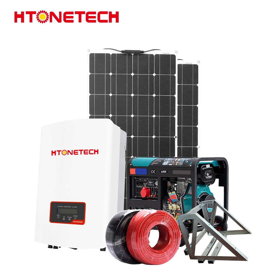 Htonetech Solar Panel 500W Monocrystalline Solar Power Inverter China Solar on Grid 5kw Home Use Solar Power System with Battery Charger Diesel Generator