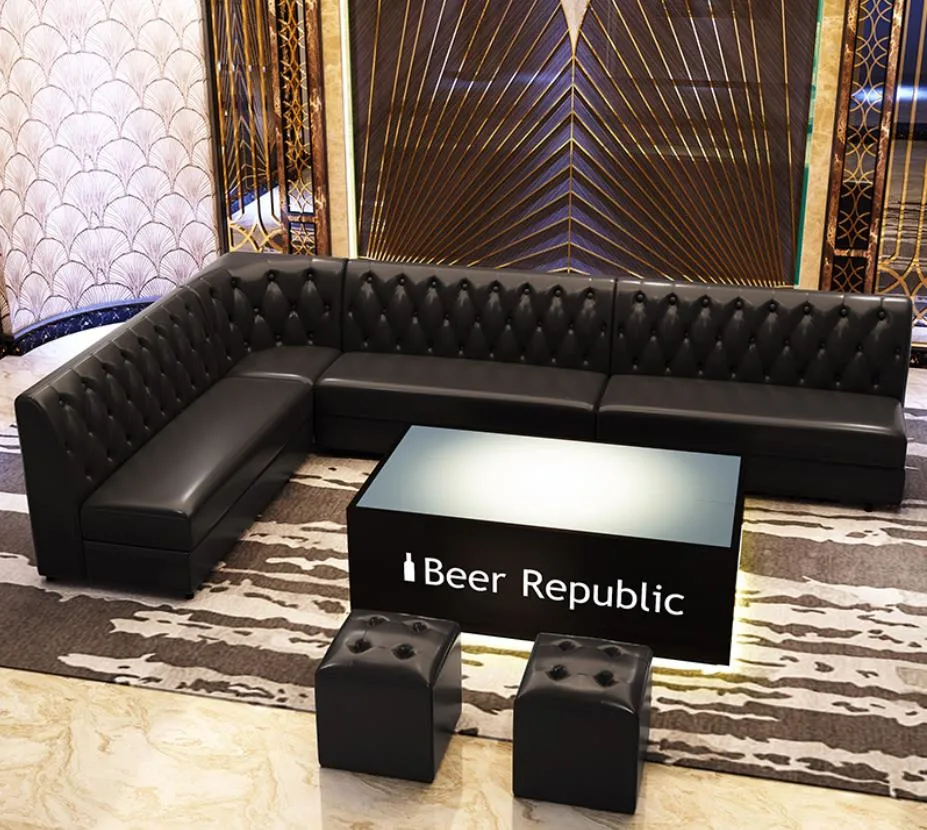 Hotel Lobby Square Tempered Glass Top Coffee Table Lounge Furniture Night Club LED Table KTV Bar Table