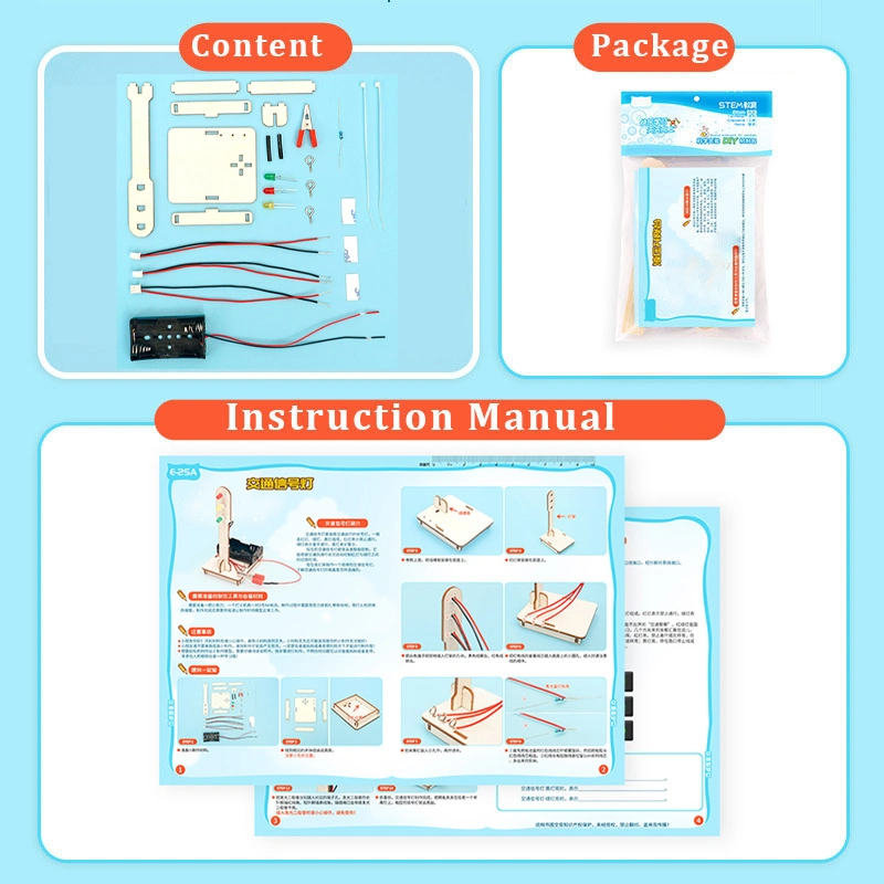 Custom DIY Wooden Electric Circuit Traffic Lights Montessori Educational Toys for Kids