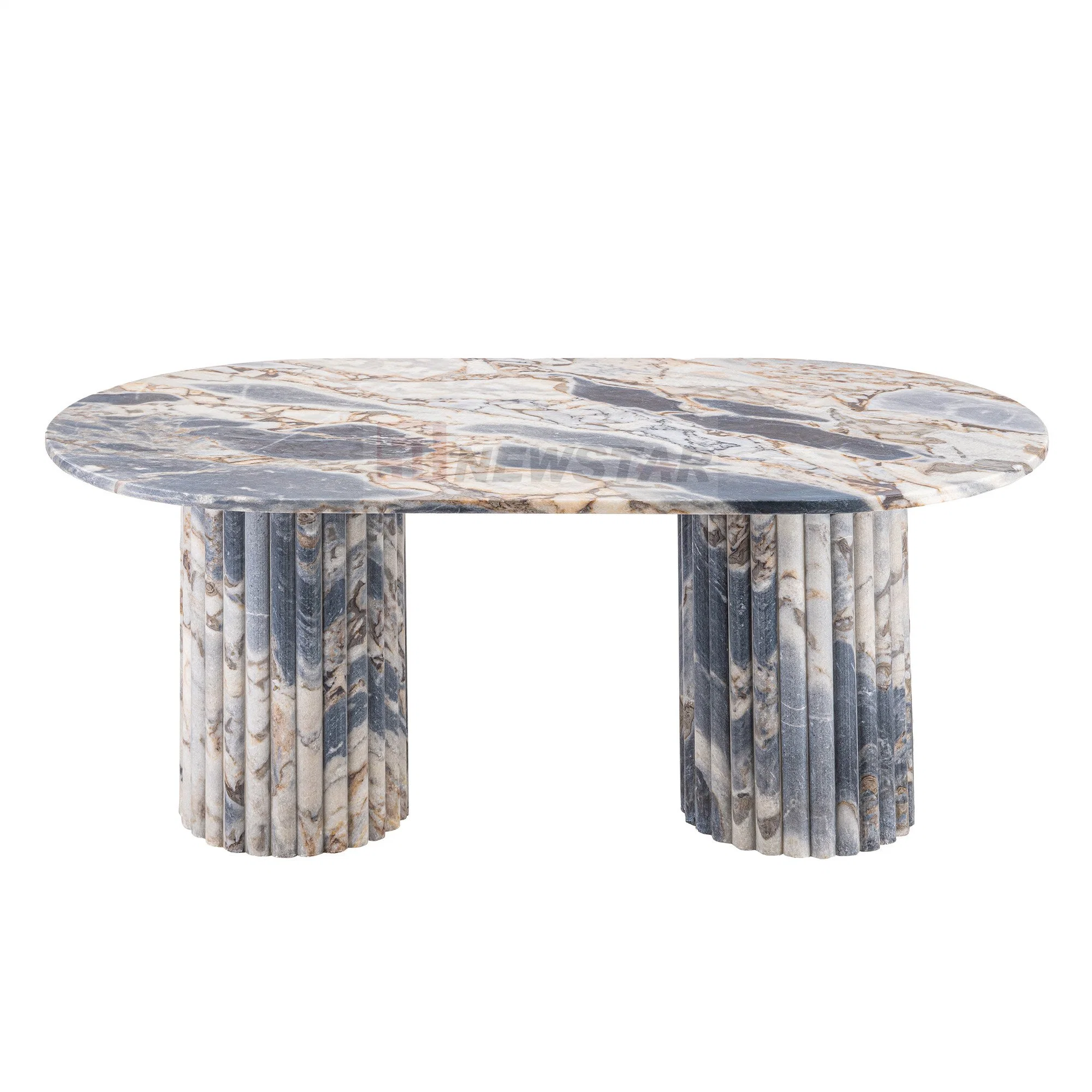 Luxury Home Furniture Marble Coffee Table Unique Design Ribbed Legs Tea Table Living Room Natural Stone Desk Oval Shape