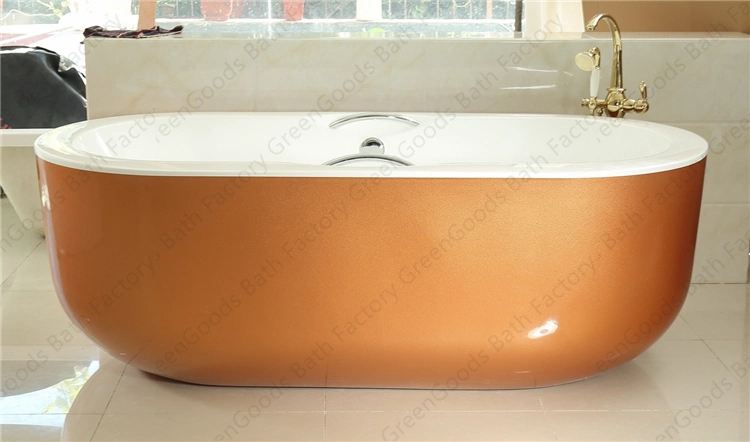 CE Double Seats Freestanding Oval Golden Free Standing Bathtub with Drain