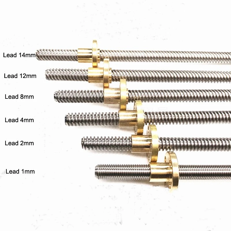 Tr15 15mm T15 Lead 2mm 6mm 4mm 8mm 10mm 12mm 304 Stainless Steel Trapezoidal Lead Screw with POM or Brass Nut for 3D Printer CNC Stepper Motor