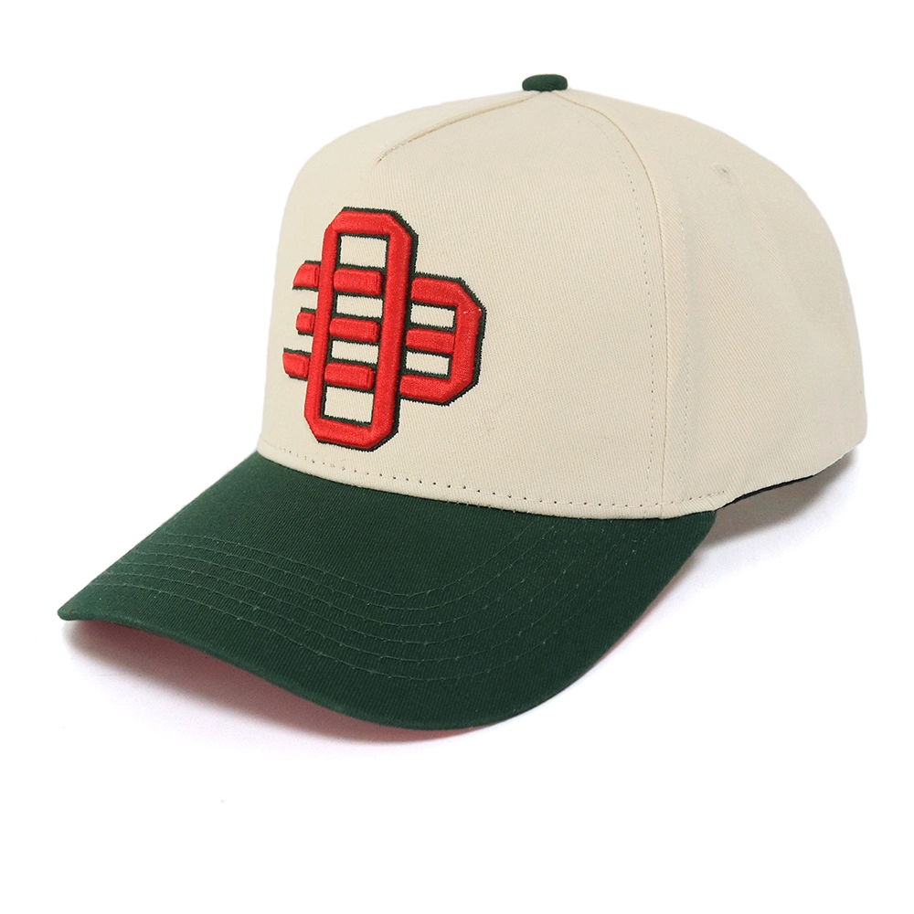 Gorras de béisbol de parche de bordado de 5 paneles de alta calidad al por mayor con logotipo personalizado. Gorras deportivas en tonos verdes y verde bosque.