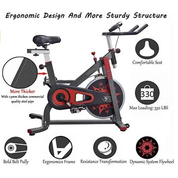 Quiet Flywheel Exercise Bike Carbon-Steel Heavy-Duty Indoor Stationary Bike with LCD