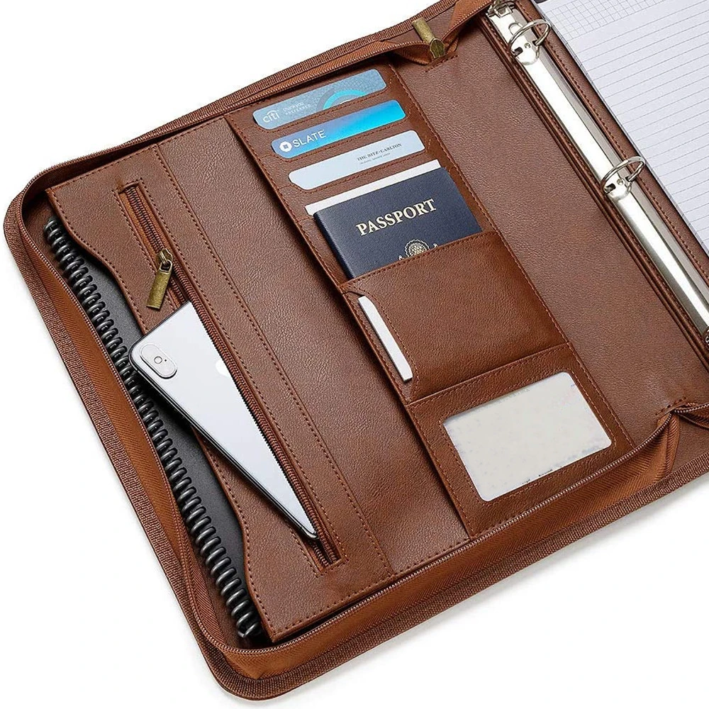 Office Supplies A4 Organizer PU Folding Bag Faux Leather Binder File Folders Portfolio