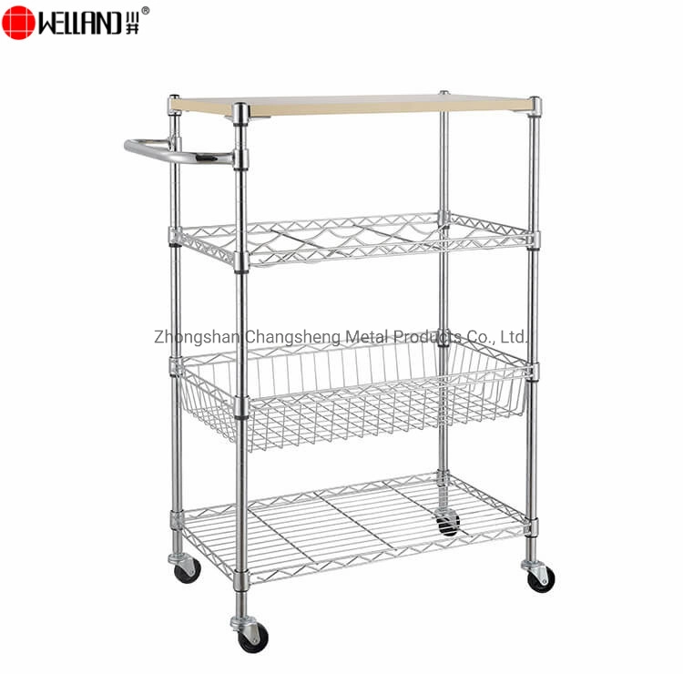 New Product Mobile Kitchen Wire Metal Rack Food and Beverage Serving Cart Manufacturer