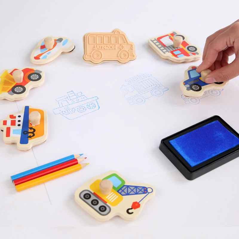 Children's Early Enlightenment Intelligence Cognition Toys Cartoon Traffic Stamp Wooden Toys