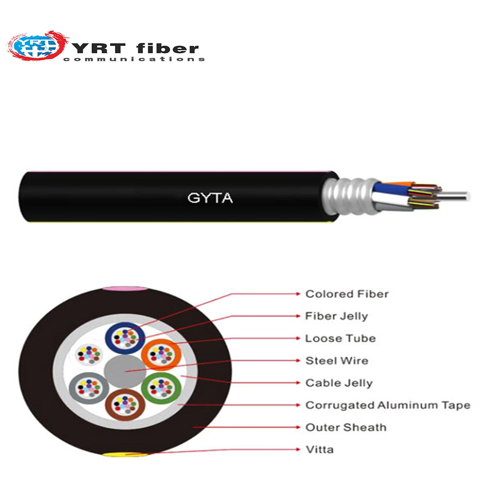 Câble fibre optique monomode d'extérieur blindé à 12-144 conducteurs GYTA/S