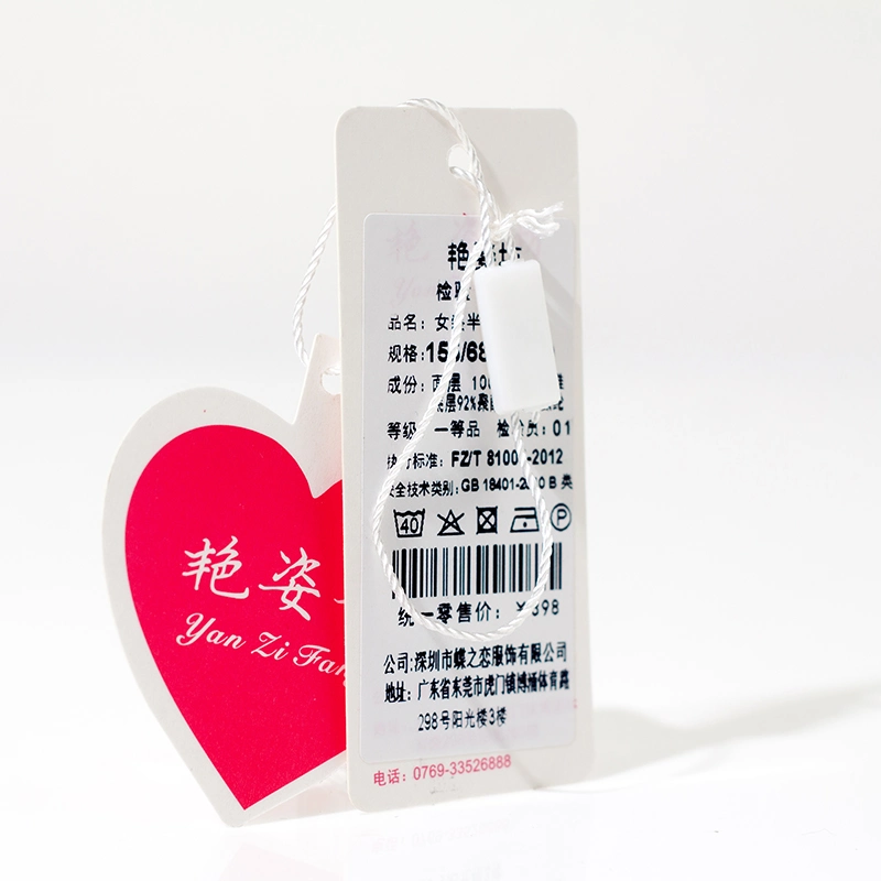 بيع الجملة ورقة شكل القلب مخصص ورقة سوينغ علامة Garment Hangtag