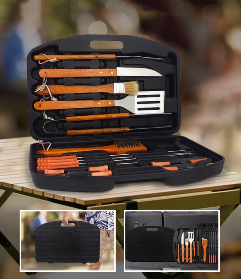 Ensemble d'outils pour barbecue poignée en bois en acier inoxydable valise portable BBQ18-PIEC Ensemble de gril