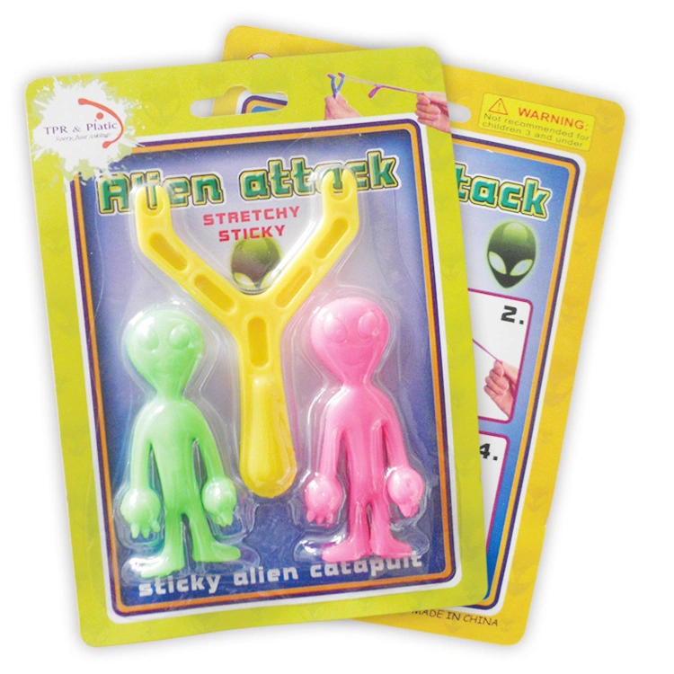 Plástico divertido Catapult TPR elástico Sticky Alien Slingshot Promoción volando Juguete para niños