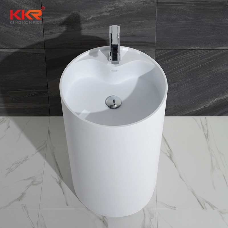 Superficie sólida de piedra de resina acrílica de cuarto de baño independiente lavabo de pedestal de la cuenca