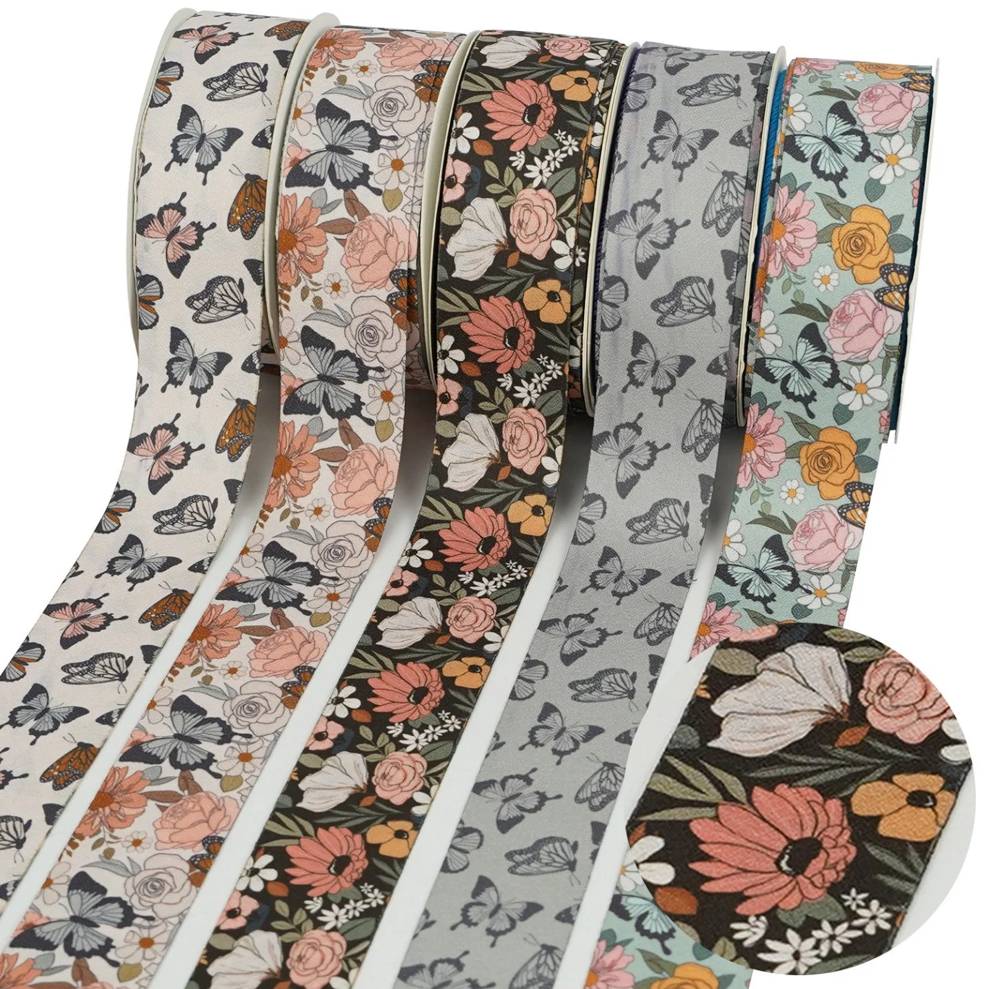 Foreign Trade Supply of Multi-Specifications Floral Patterns Ribbon Korean Hemp Heat Transfer Printing Ribbon Gift Box Packaging Ribbon