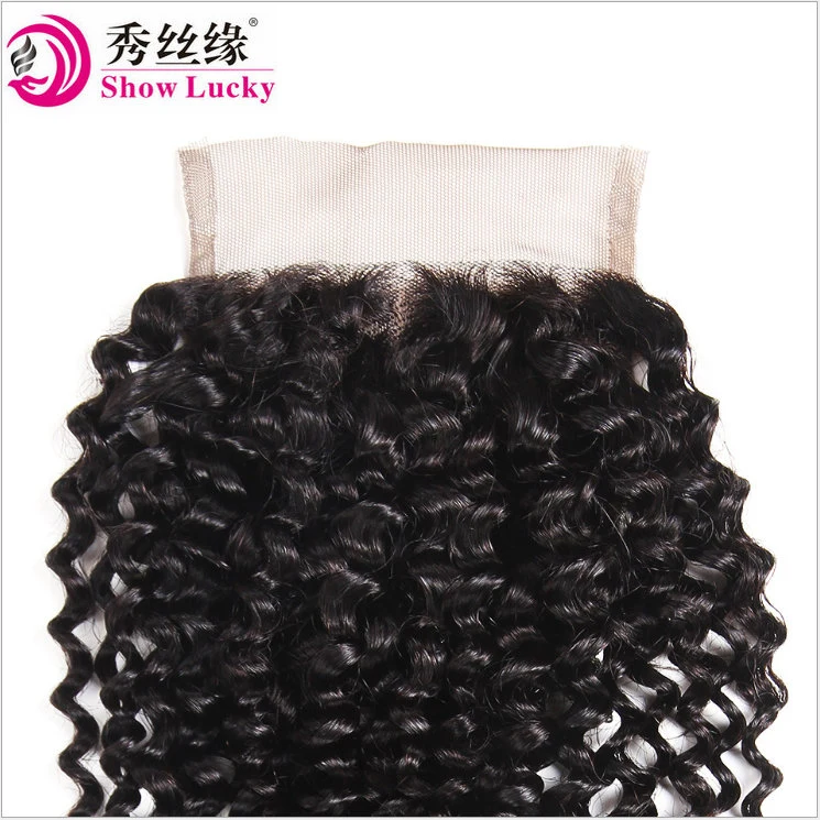 Processional Supply 150% Density 4*4 Top Lace Closure Kinky Curly Remy Indian Human Hair