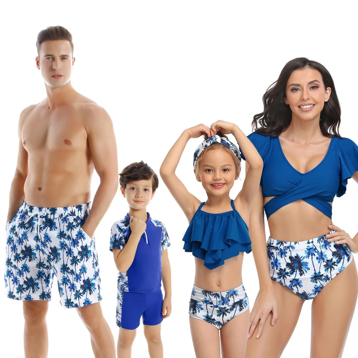 New Parent-Child Swimsuit, Four-Piece Summer Beach Bikini Swimming Wear for Family
