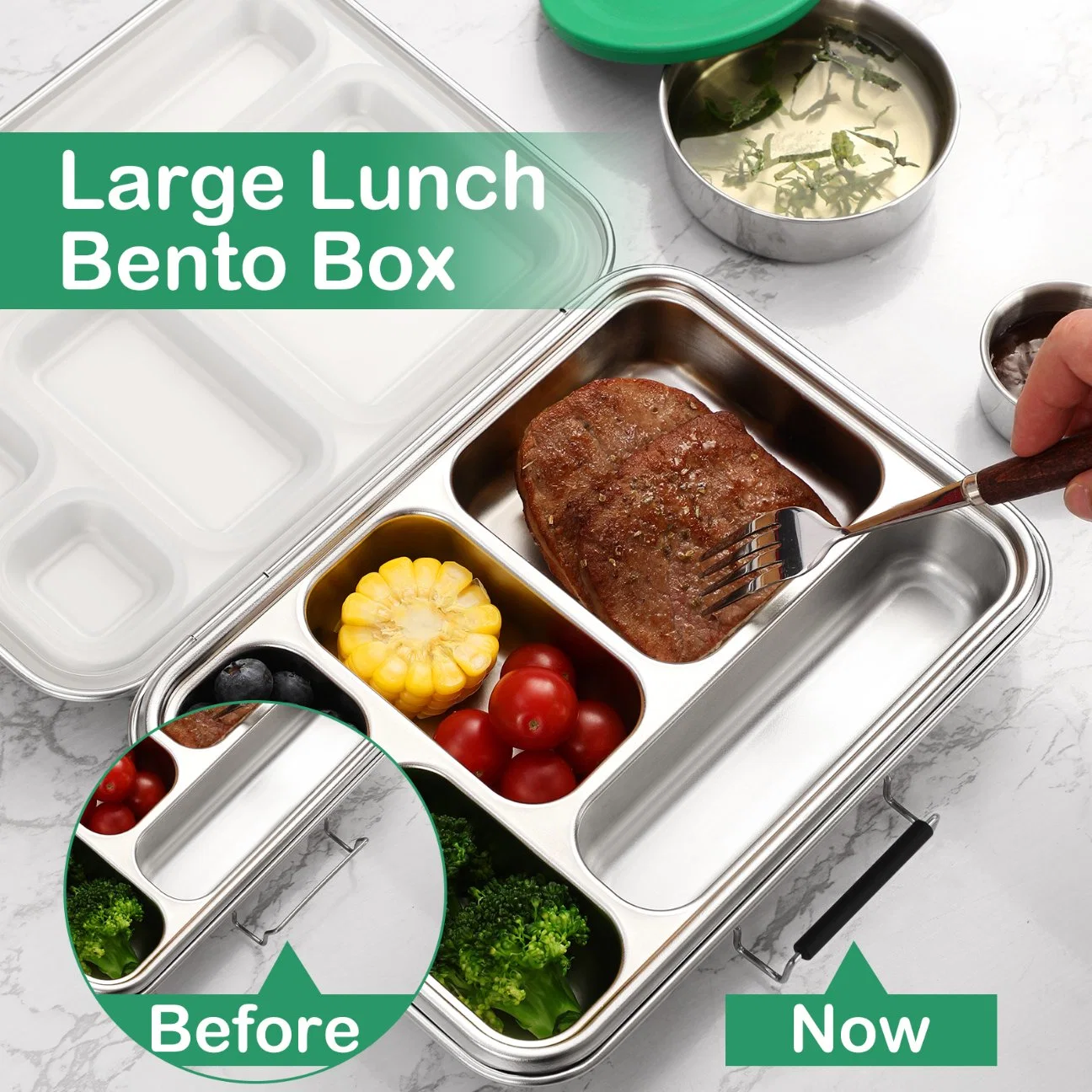 Aohea Stainless Steel Bento Box 4 Compartment Metal Lunch Containers