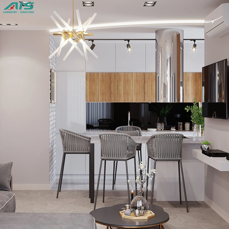 2023 La Chine Mobilier complet de conception moderne de luxe Set de cuisine blanc haute brillance des armoires de mélamine cuisine pour petit appartement