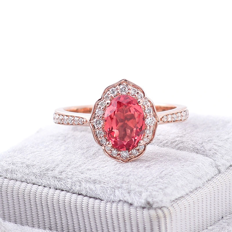 Lab crecido piedra Anillo de color con oro Rosa 14K para la Mujer Boda