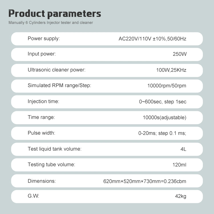 Manual Mode 6 Cylinders Ultrasonic Car Fuel Injector Cleaner and Tester, Diagnostic Machine for Injectors