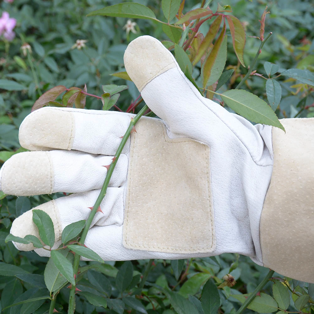 Pri Natural Pigskin Leather Gauntlet Puncture Resistant Yard Work Long Sleeve Garden Gloves