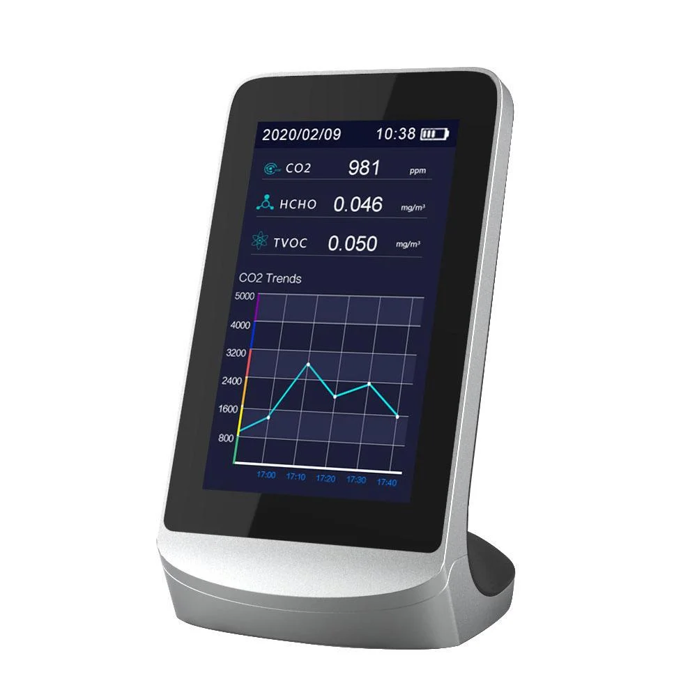 Dm72b Detector multifunción de alta precisión CO2 PM2,5 TVC HCHO AQI Medidor de alarma con función de registro de historial