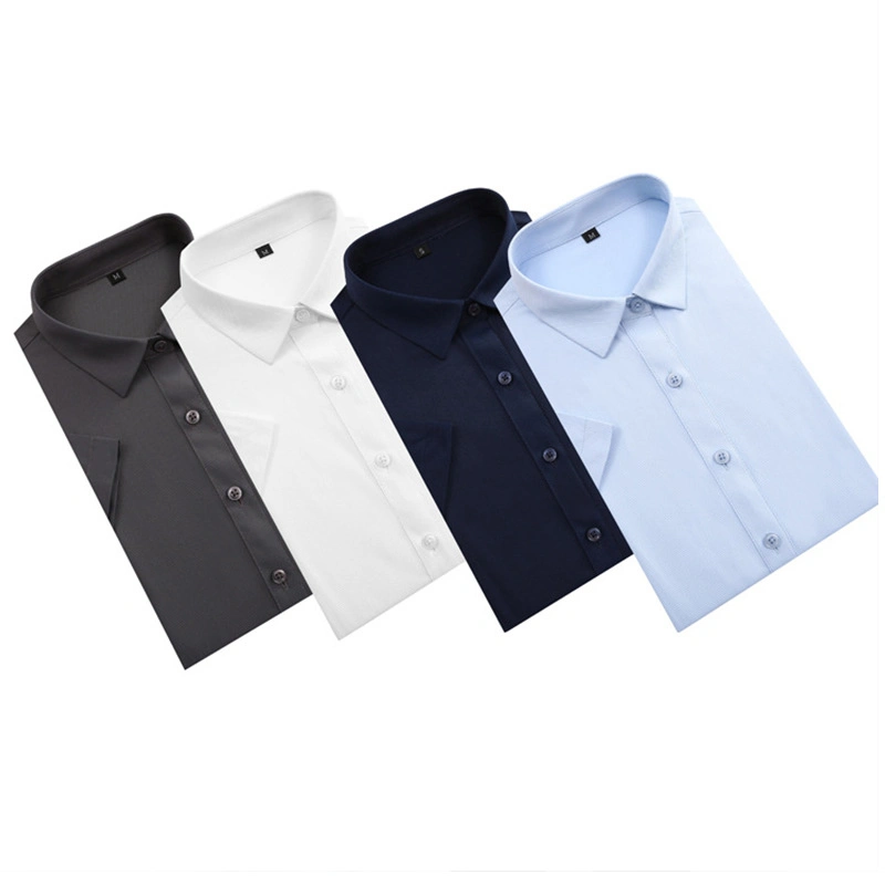 Customized Summer Solid Color Printed Square Lapel Collar Slim Business Worker Uniorm Iron-Free Short Sleeve Shirt