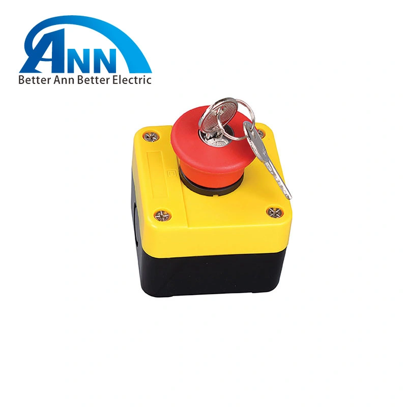 Red Mushroom Head Push Button Xb2-B184h29 Emergency Stop Label with Latching Key Release Control Box