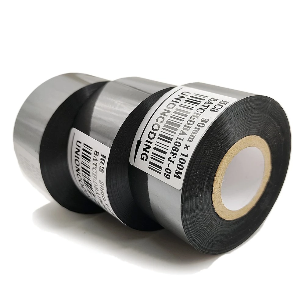 Hot Stempeln Folie Datum Codierung Band Hot Stamp Folie Band 30mm * 100m SCF Hot Foil Stempelrolle / Schwarz Coding Ribbons / Hot Print Stempeln Folie für Expir