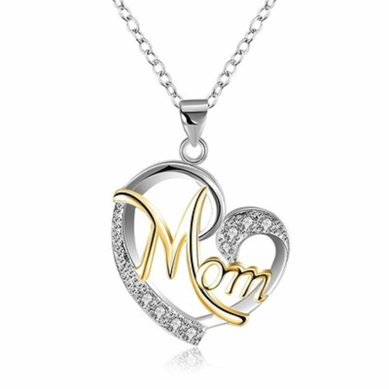 Mom Charm Necklace 925 Sterling Silver Cubic Zirconia Mother Infinity Love Heart Pendant Necklace Gift for Mother Grandmother Esg14258