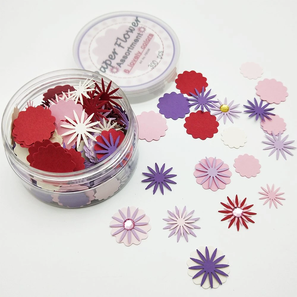 300PCS Red Purple Love Colors Mini Paper Flower Assorted Box for Card Making (FBO03R)