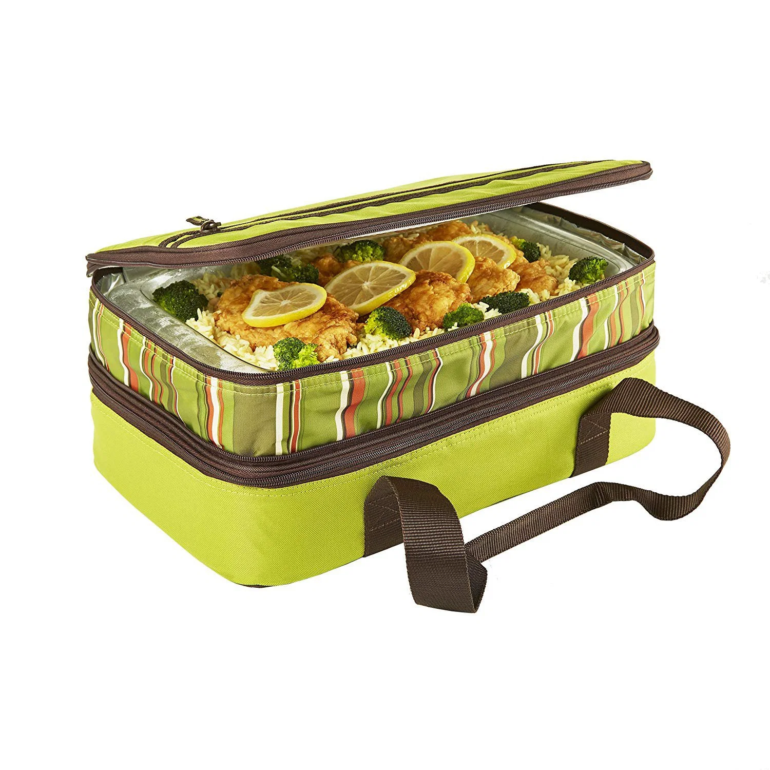 Double-Deck Insulated Food Delivery Bag Pizza Sandwich Packing Bag Zipper Cooler Bag