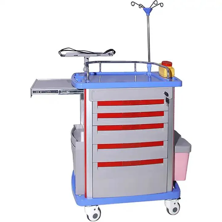 Portable Drugs ABS Plastic ICU CPR Medical Crash Cart Medical Emergency Trolley