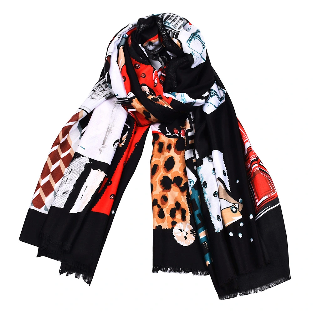 Ladies Fashion African Ethnic Patchwork Leopard Print Shawl Geometric Print Scarf Autumn Winter Muffler Headband Foulard Sjaal Warm Wrap Boho Hijiab Scarf