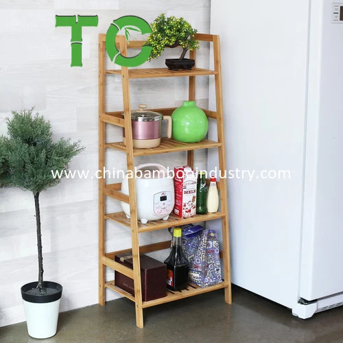 4-Tier Bamboo Display Shelf Multifunctional Ladder-Shaped Book Rack Storage Shelves