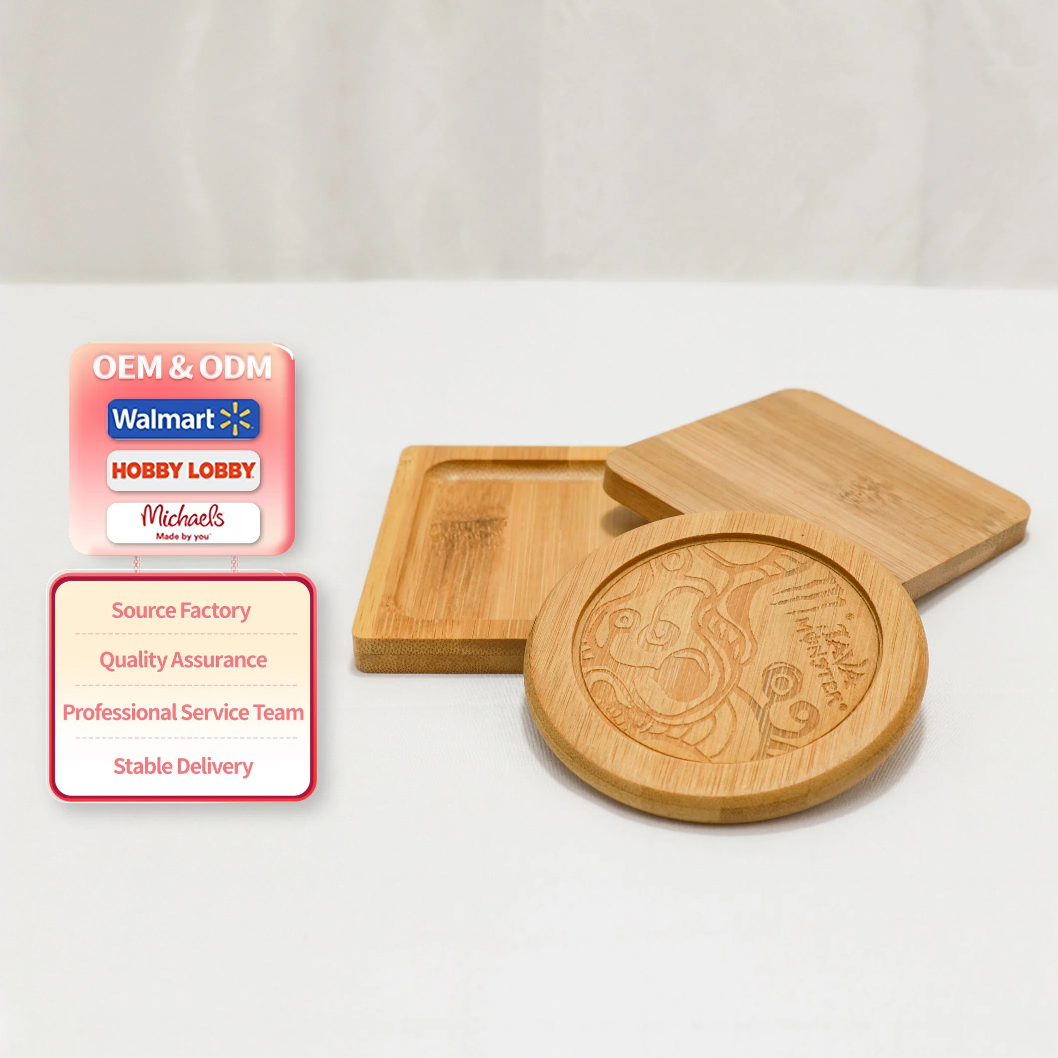 Eusable Thin Bamboo Wooden Cup Coasters