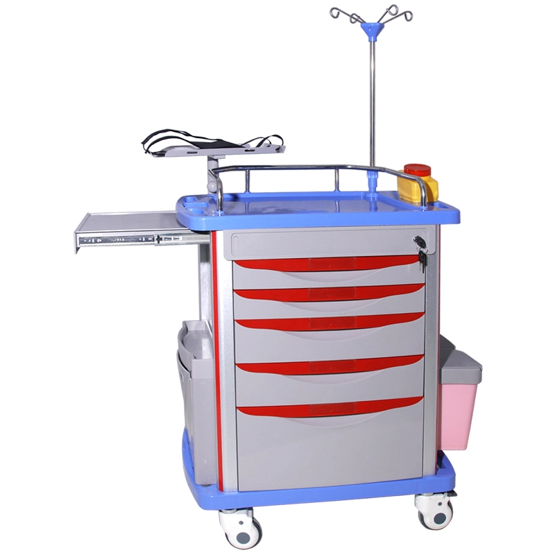 OEM na promoção ABS Emergência Médica Ambulância Enfermagem do Hospital em movimento Crash Trolley (carrinho com altura diferente das gavetas do slot e placa CPR o suporte do cabo