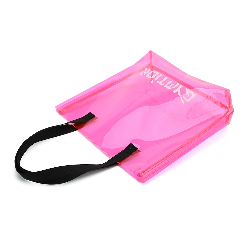 Clear Durable Hot Pink PVC Waterproof Grocery Shopping Bag