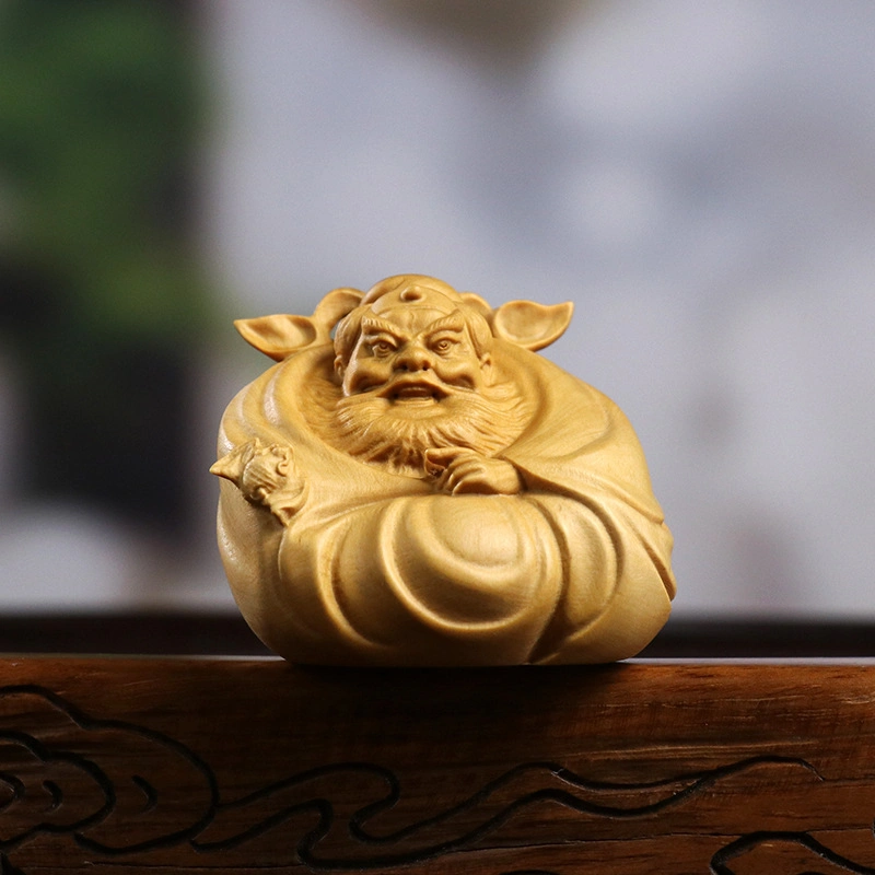 Boxwood Carving Fortune Blessing Zhong Kui Tianshi Hand Piece of Wood Crafts