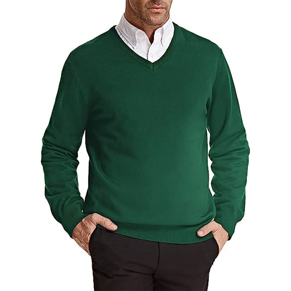 Pulls en tricot à col en V pour hommes, classiques à manches longues.